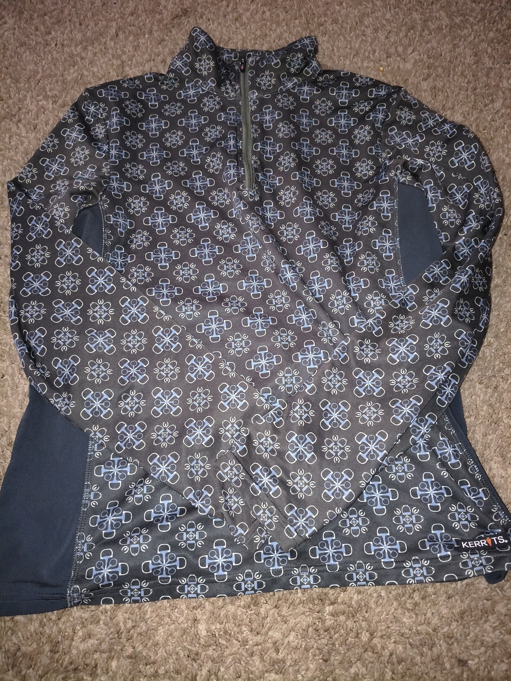Kerrits Black & Light Blue Patterned Half-Zip Riding Top